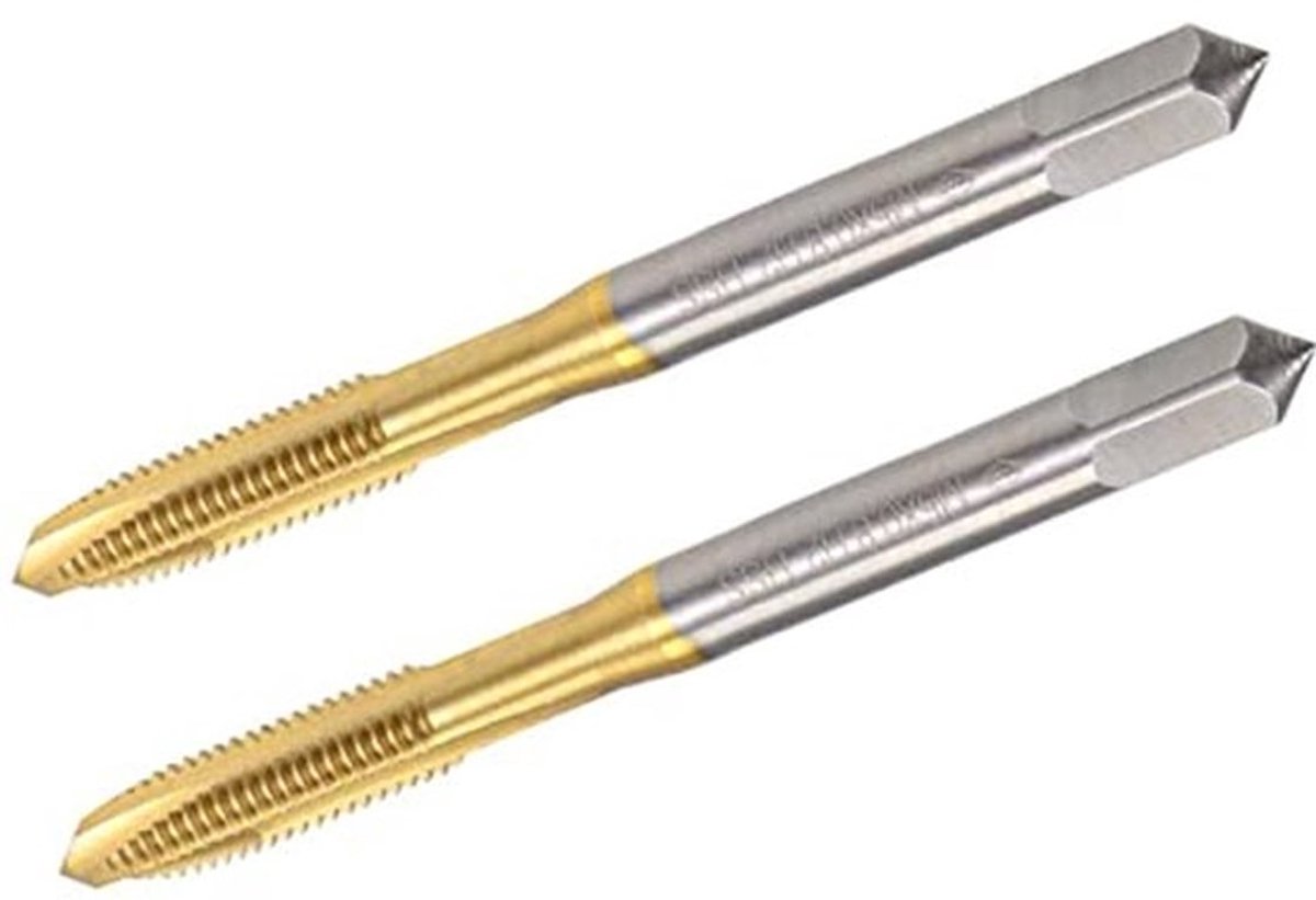 2Pcs M5 x 0.8mm Spiral Point Plug Draad Tap, HSS Titanium Coated Draad Frees Kraan met H2 Tolerantie, 3 Vleugels Gegronde Draden (Ronde Schacht met Vierkante Eind)