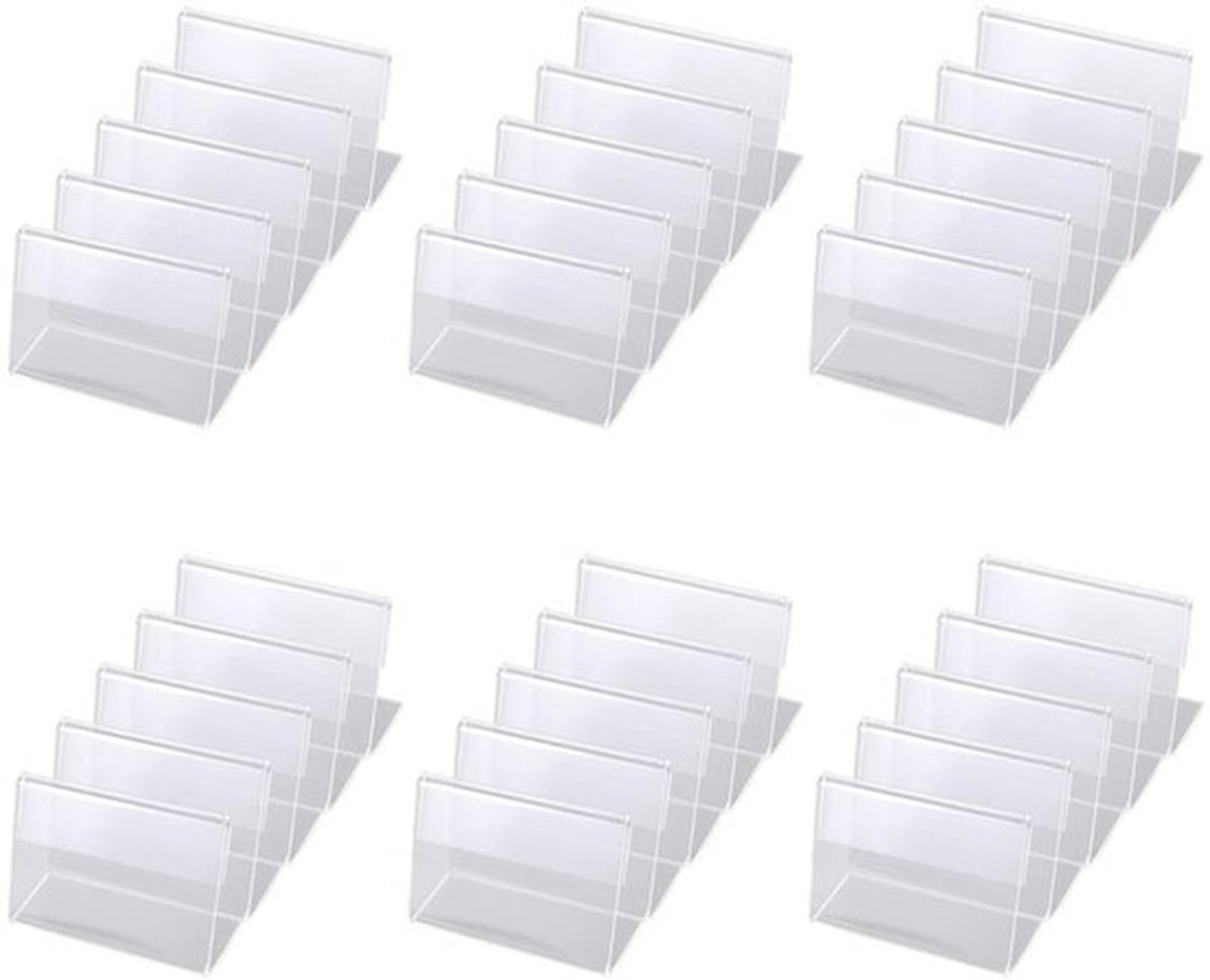 Verpakking van 33 Acryl Tafelstands, 4 x 6 cm, Prijsetiketten, Buffetborden, Visitekaartjeshouder voor Kantoor, Winkel, Supermarkt, Reclame, Restaurant, Transparant