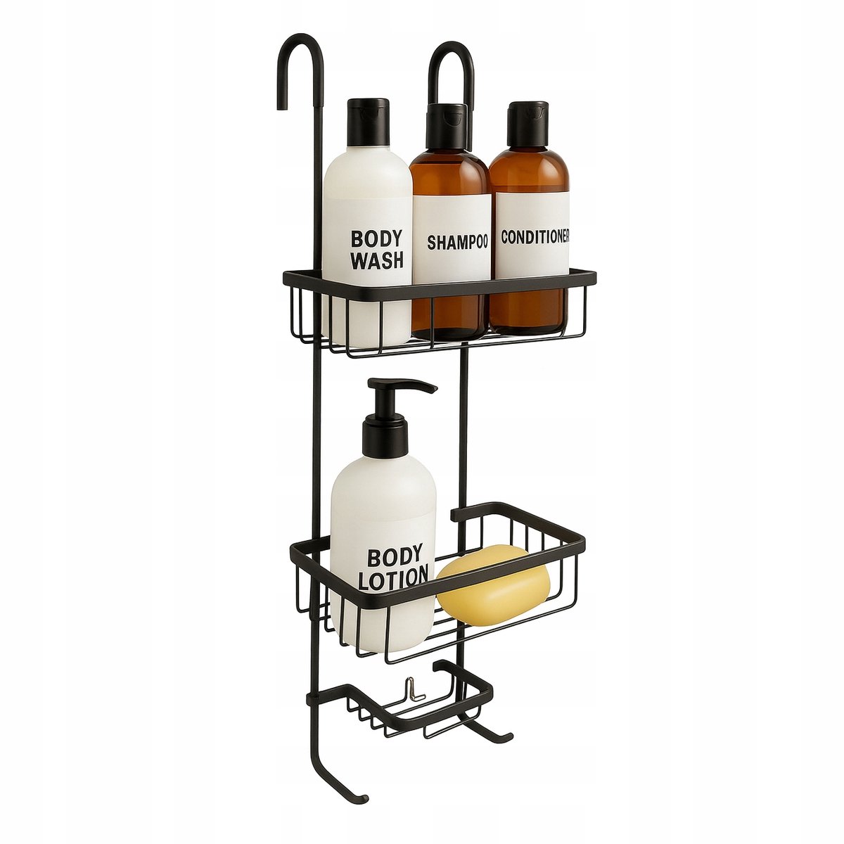 Merkloos Merkloze Douche Organizer - 3 Laags, Zwart, Aluminium