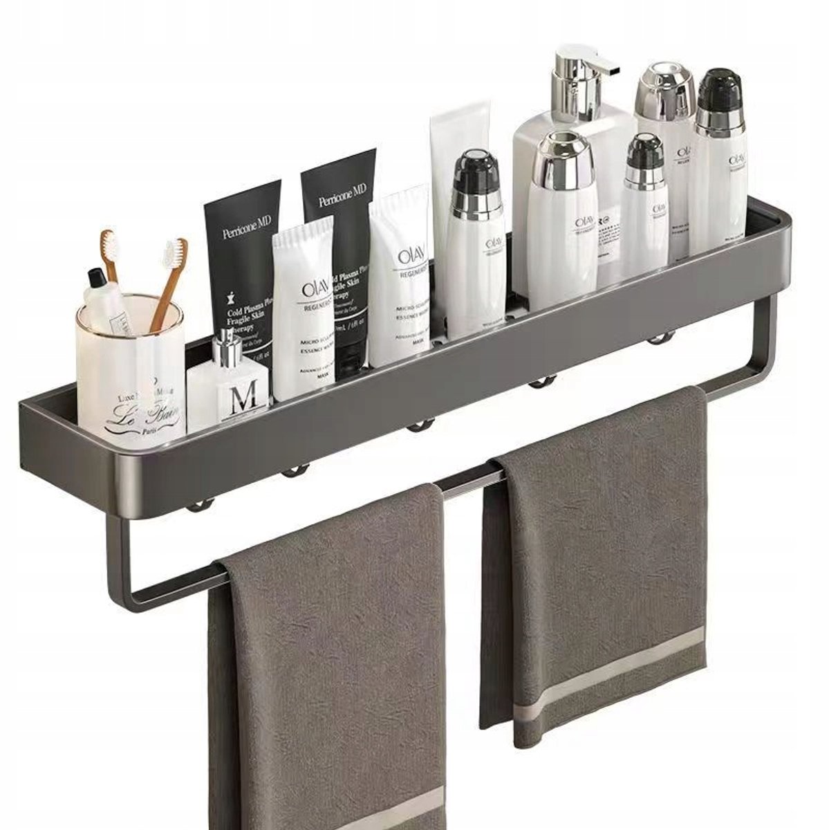 Merkloos Grijze Wandplank Douche - 60cm - Zonder Boren