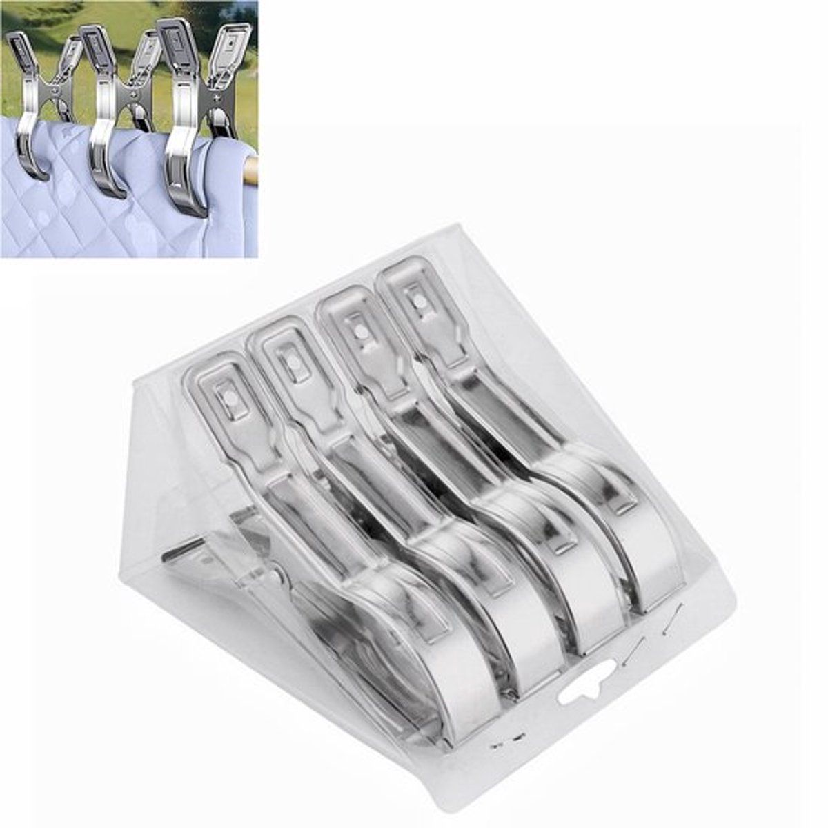 4 Stuks Metalen zwembadafdekkingsklem - Groot winddicht ontwerp - Strandlakenklem - Deken-/kledingklem - 14*2,3*9 cm - Geschikt voor het vastzetten van spullen in zwembaden, op ligstoelen, op cruiseschepen en in zonneweiden - Zilver.