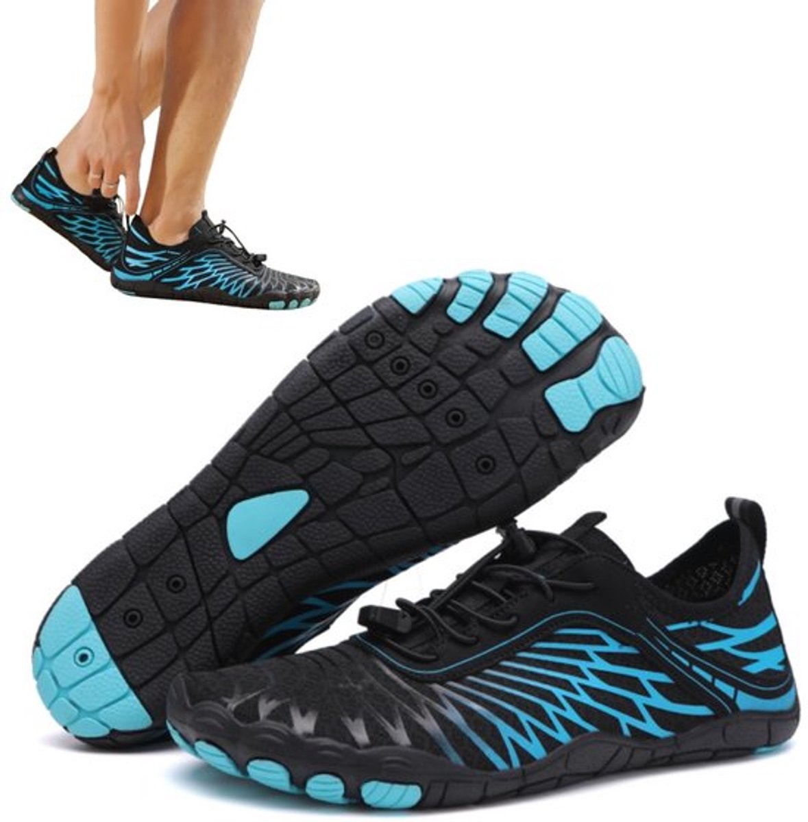 1 paar - Wandelschoenen op blote voeten - Ademende antislip sportschoenen - Waterschoenen met brede neus - Strandschoenen - Ademend - Antislip - Blauw - Maat 40 - Geschikt voor buitensporten, fitness