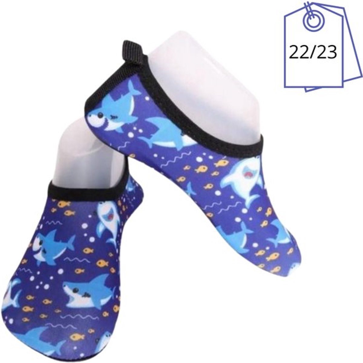 Waterschoenen Kinderen Maat 22 23 - Valt Kleiner - Donkerblauw - Zwemschoenen Kind - Aquaschoenen - Strandschoenen - Kinder Waterschoenen - Donkerblauw met Vissen - Strandschoenen - Haaien - Kinderschoenen - Schoenen - Waterbestendig - Voor Zwembad
