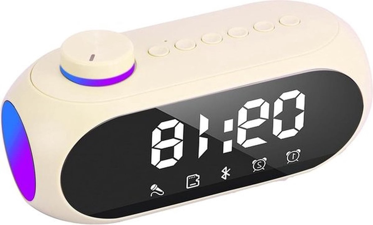 Nachtklok met alarmfunctie en verstelbaar LED-display, nachtlampje, USB-oplaadbaar, Bluetooth-luidspreker, FM-radio, dubbele wekker voor slaapkamer (Beige)