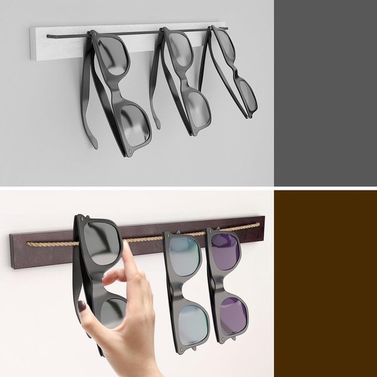 Zonnebrilrek Hout - Brillenhouder Wand - Zonnebrillen Opbergen - 3 Houders - 406 cm - Houtkleur — afbeelding 3