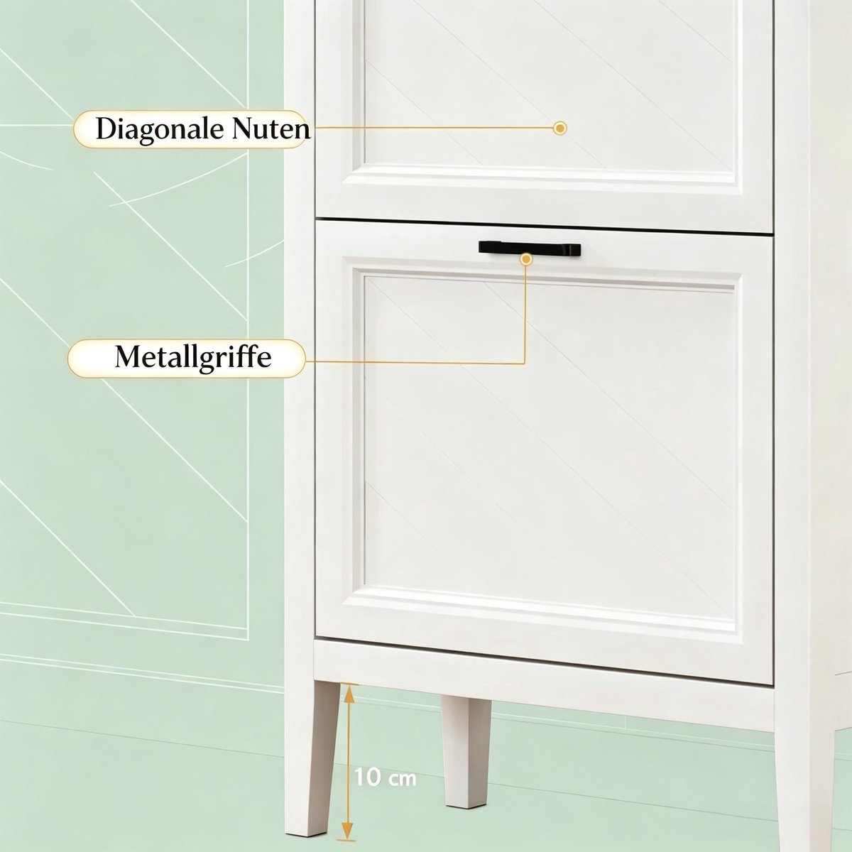 OKWISH Schoenenkast Wit MDF - Smal Design Met 3 Klapdeuren - Voor Hal En Gang - Landelijke Stijl - Opbergruimte Voor 18 Paar - 60 x 26,5 x 133,7 cm