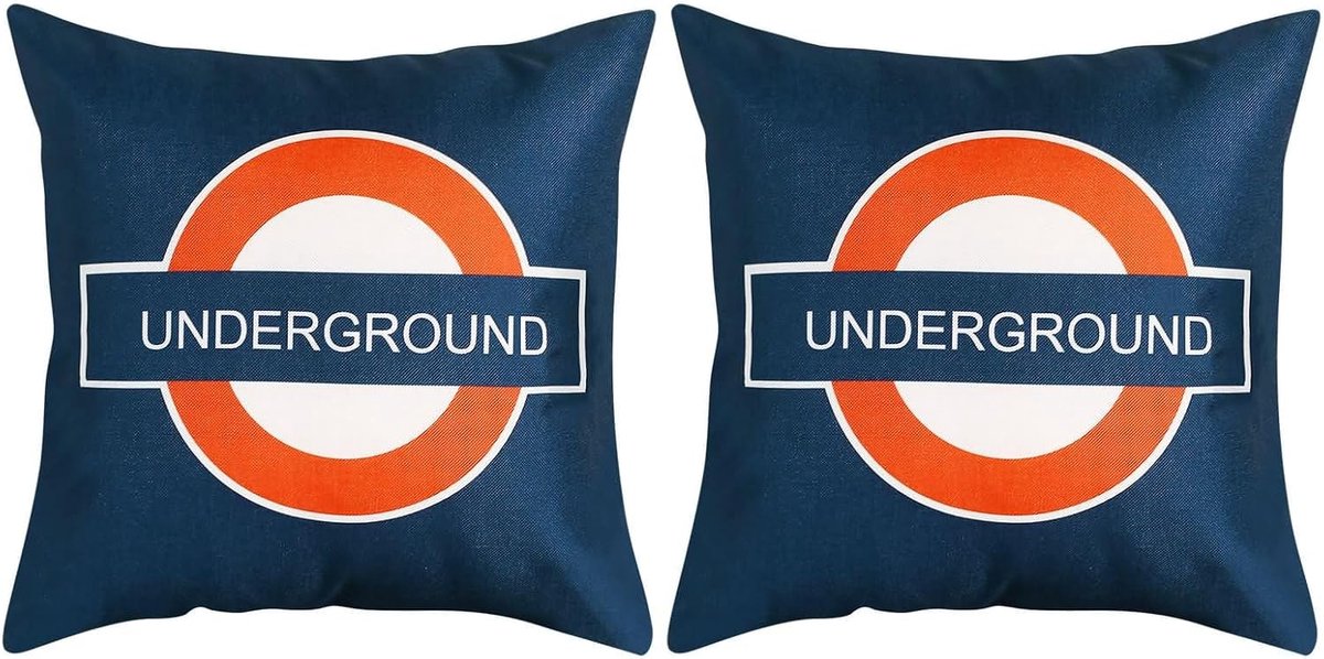 Kussenslopen, Londen Underground, 18 x 18 stuks, donkerblauw, Britse stijl, waterdicht, linnen, eenzijdige kussensloop - ShopVlot