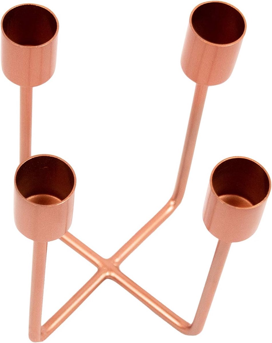 Candlestick Quattra Made of Iron in Copper, 12.5 x 14.5 cm, Suitable for 4 Bar Candles as Scandic Decoration in All - ShopVlot