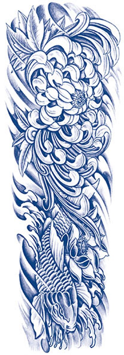 Tijdelijke sleeve tattoo bloemen koi 2 weken