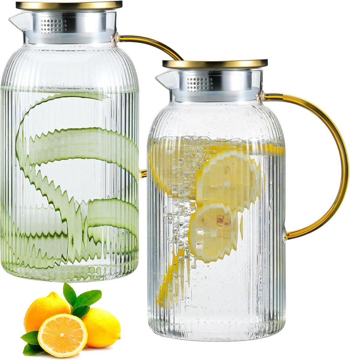 Glazen Kan met Deksel - Waterkaraf Koelkast - Dranken Serveren - Hittebestendig Borosilicaatglas - 2 Liter - Transparant