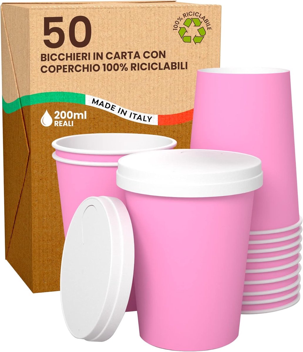 Koffiebekers Papier - Wegwerpbekers Drinkbekers - Warme Koude Dranken - Milieuvriendelijk Biologisch Afbreekbaar - 200 ml - Roze