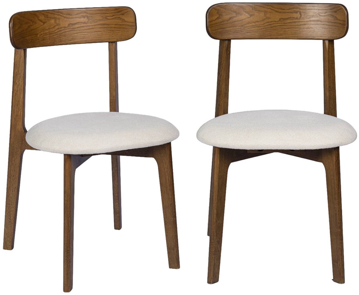 sweeek - Set van 2 vintage stoelen van rubberhout walnootkleurig en gestructureerde stof - victoire