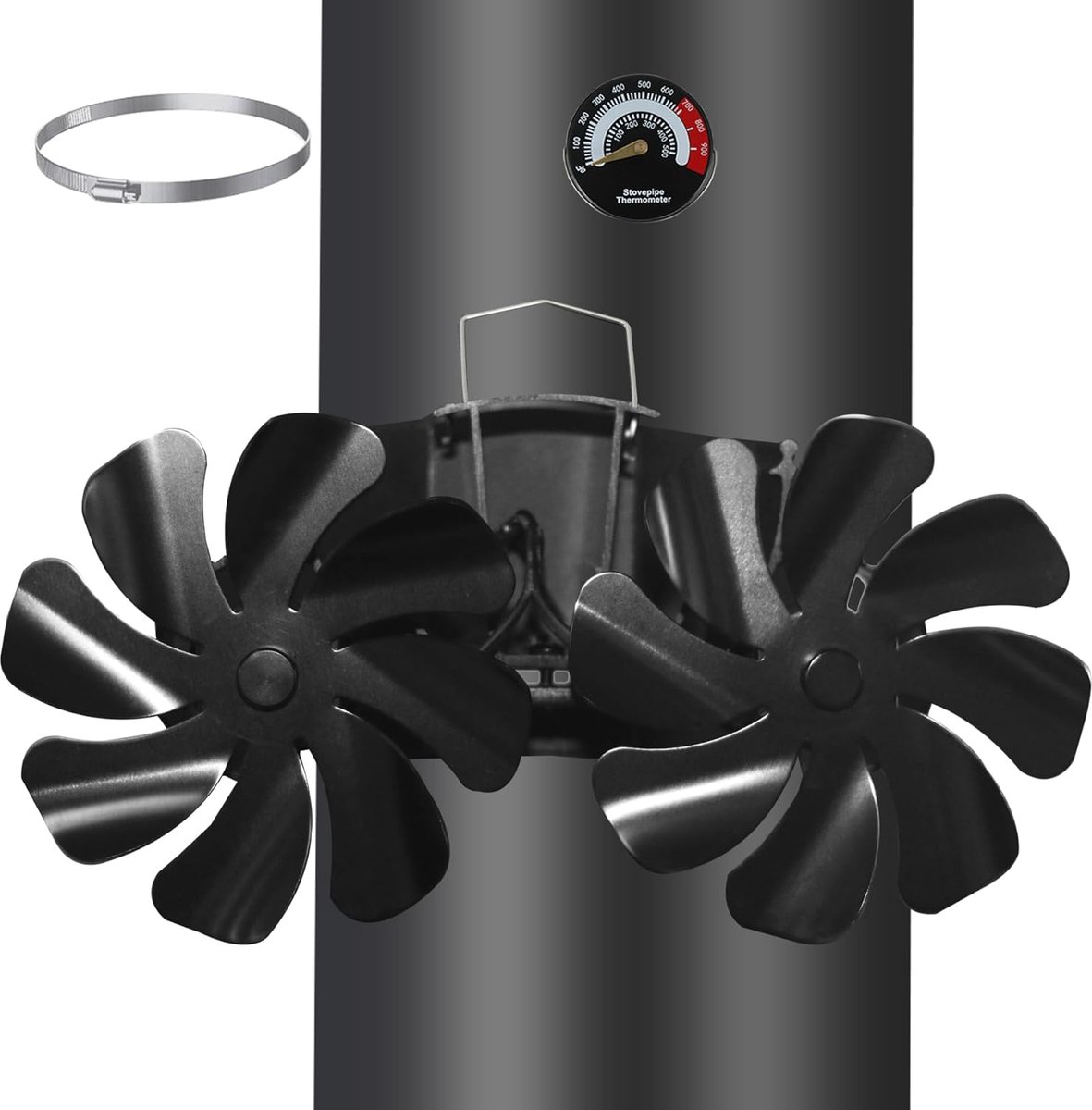 Haardventilator Magnetisch - Kachelventilator Stroomloos - Warmte Verdelen - 16 Bladen - 13 x 25 x 12 cm - Zwart