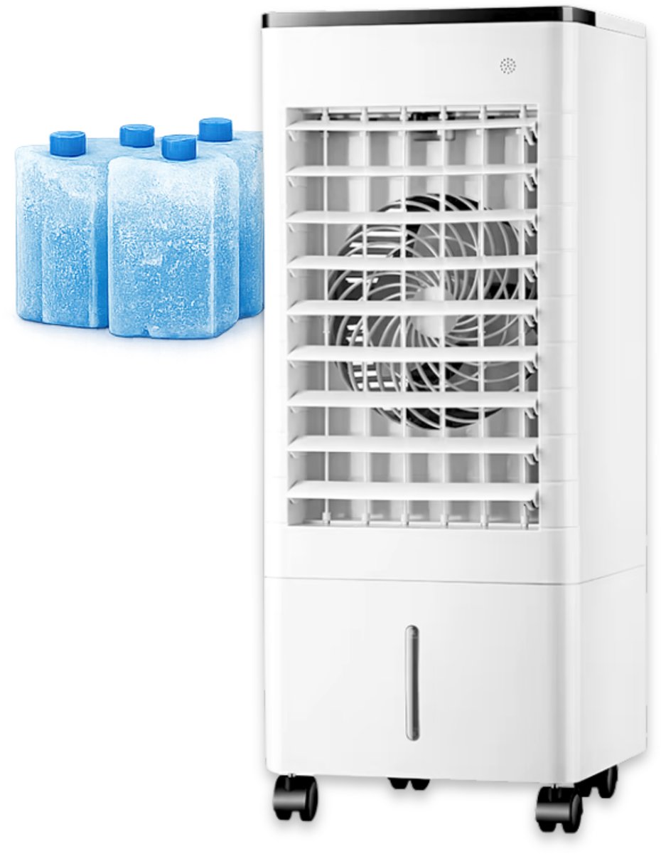 DreamGoods Aircooler met Koelelementen - 3-IN-1 Mobiele Luchtkoeler - Koelen, Ventileren - Incl. 4 Ice Packs - 6L Waterreservoir - Aircooler met Water of IJs - Airco - Ventilator - Torenventilator - Tafelventilator