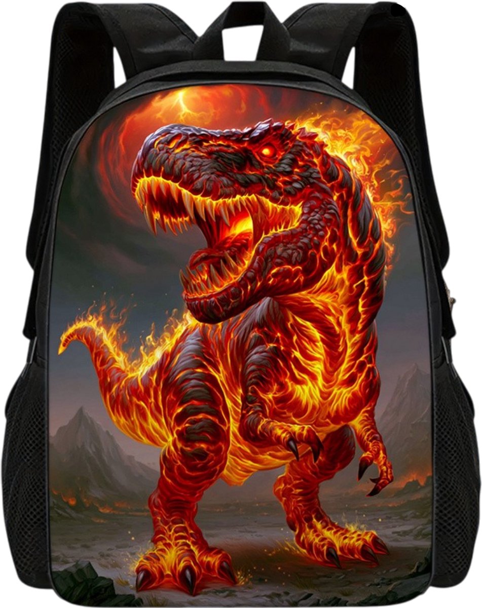 Dino Rugzak voor Kinderen met T-Rex en Lava | Stoere Schooltas voor Jongens | Grote Kinderrugzak met Dinosaurussen | Rode Dino Rugzak | Boekentas Basisschool met 3D Print | 20 Liter