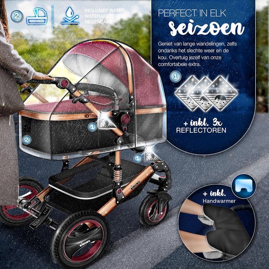 3-in-1 Kinderwagen Complete Set voor Baby's - Combi Wandelwagen met Reiswieg, Buggy en Accessoires inclusief Voetenzak van Merkloos — afbeelding 5
