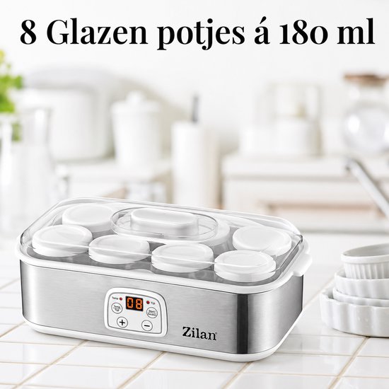 Zilan ZLN6104 Yoghurtmaker - Elektrische Yoghurtmachine met Timer en Temperatuurregeling - 1 liter inhoud - Voor Verse en Biologische Yoghurt - BPA vrij van Merkloos — afbeelding 4