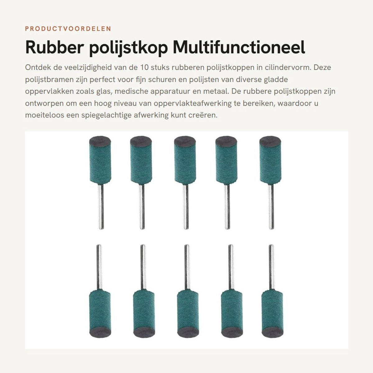 Dailygoods- Polijstkop 10 Stuks - Rubber Polijstbramen - Cilindervorm - Multifunctionele Slijppolijstaccessoireset - Geschikt voor Metaal/Glas - Voor Fijn Schuren/Polijsten - Polijstschijf