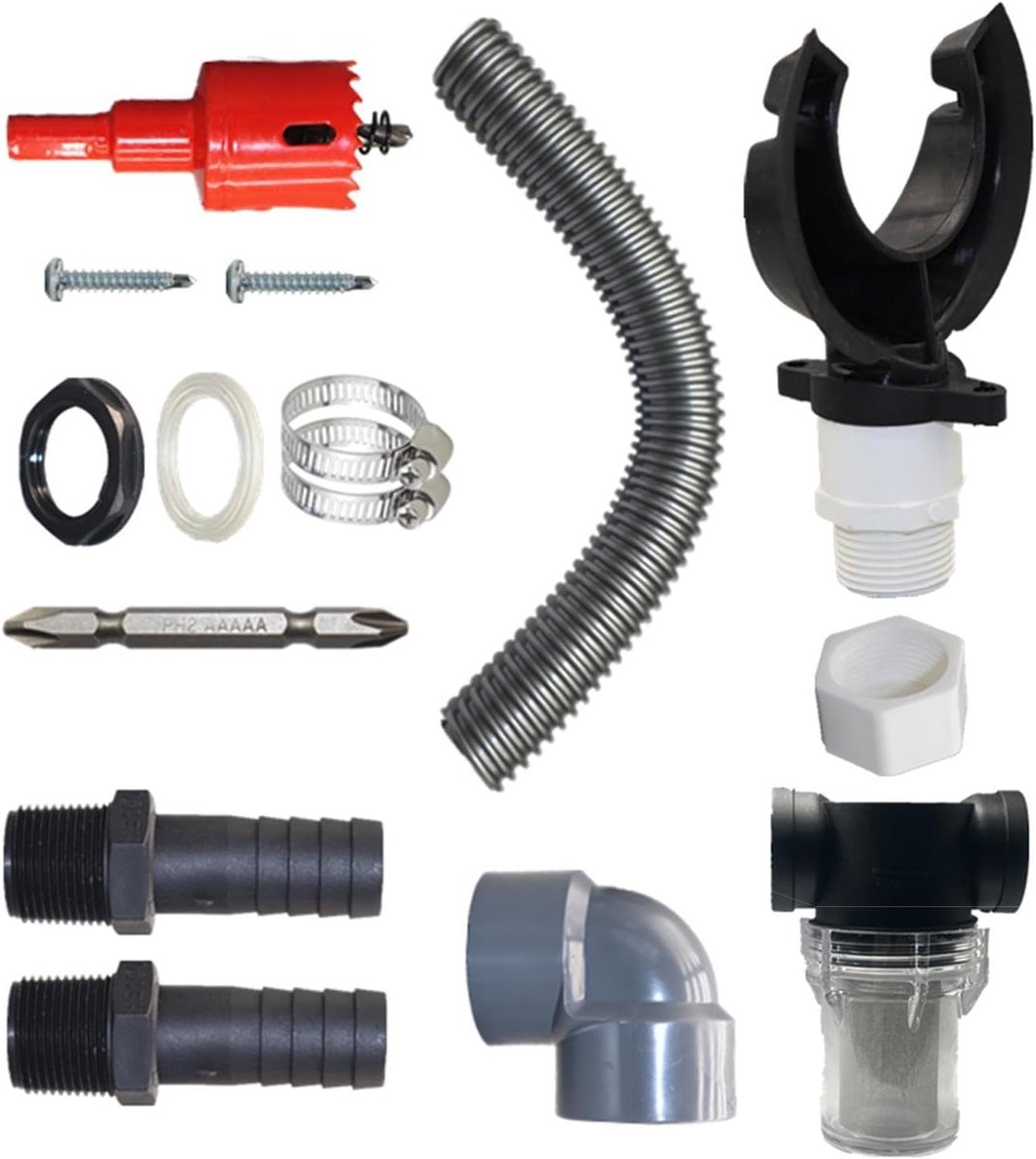 Regenwateropvangsysteem - Regenton kit - Tuin water geven - Efficiënte recycling - 100-110 mm pijp - Grijs