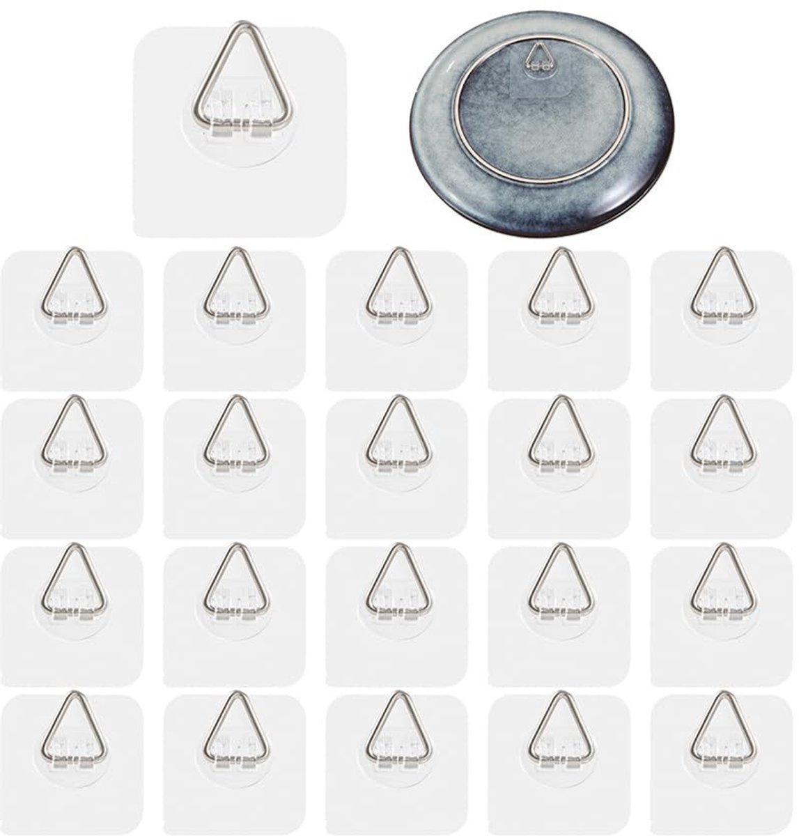 Dailygoods- Wandplaathanger 20 stuks - Onzichtbare Houders - Zelfklevend - Decoratieve Borden - Fotohangers - Ruimtebesparend - Geschikt voor Glas en Aardewerk - Muurhaken