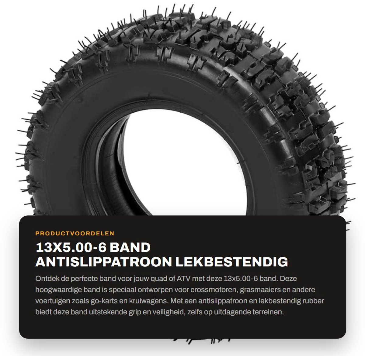 Dailygoods- Motorband 13x5.00-6 Lekbestendig - Binnenband 3.5/4.0-6 - Antislippatroon - Geschikt voor ATV/Quad - Hoogwaardig rubber - Geschikt voor langeafstandsraces - Buitenband