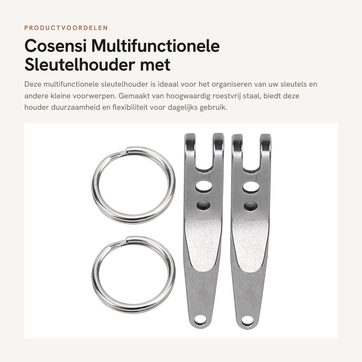 Dailygoods - Multifunctionele Sleutelhouder met Roestvrijstalen Karabijnhaak