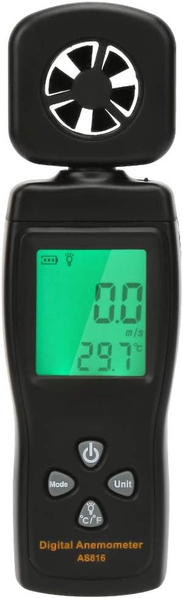 Digitale Anemometer - Windmeter Temperatuurmeter - Buitenactiviteiten Meten - LCD Achtergrondverlichting - 0.3-30m/s - Zwart