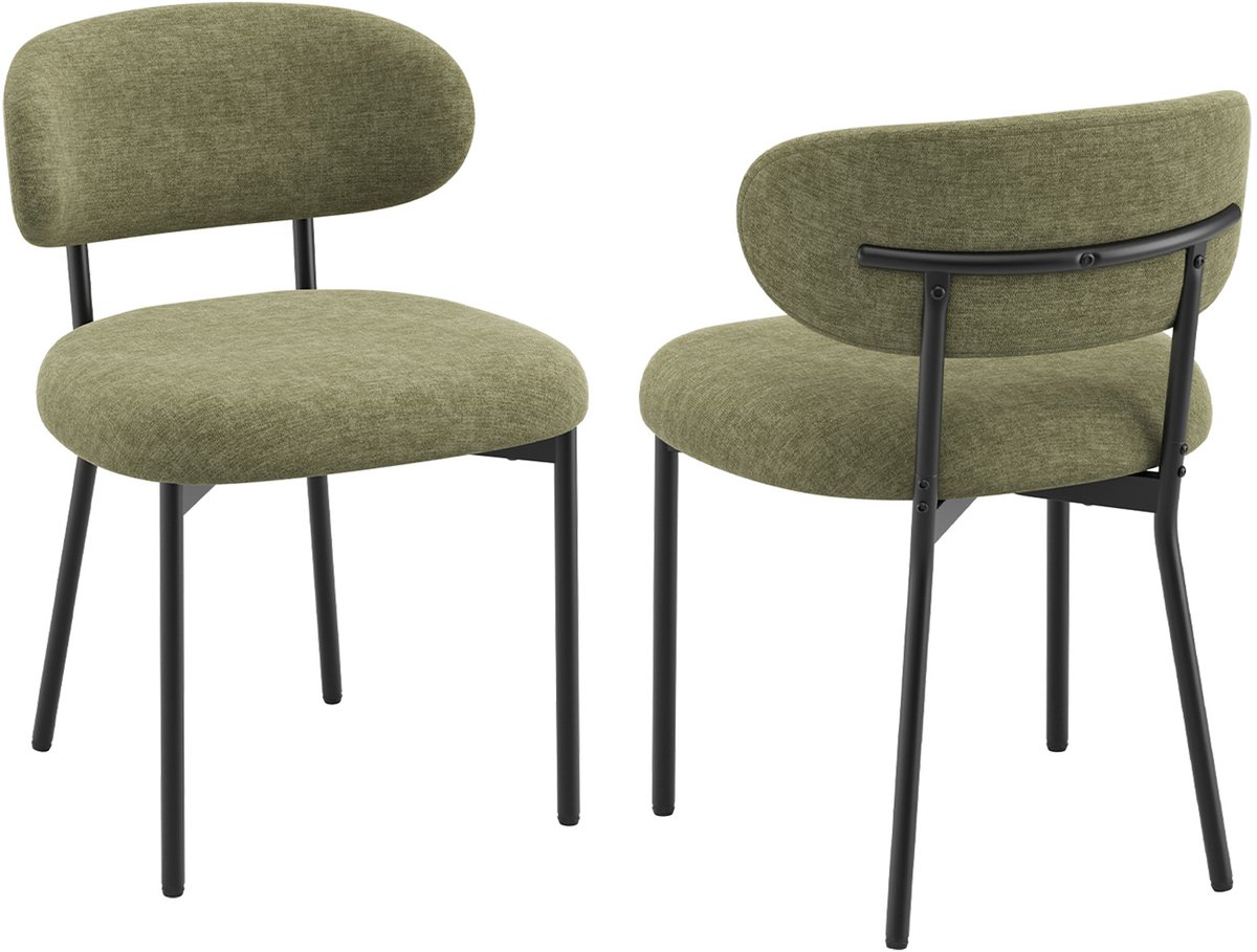 Colamy stoffen eetkamerstoelen – ergonomische gebogen rugleuning – comfortabele dikke zitting – Groen – set van 2