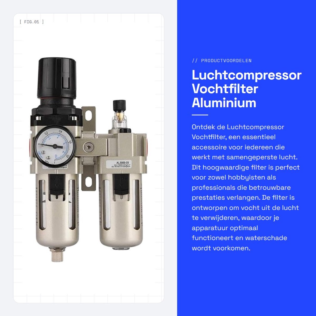 Dailygoods- Vochtfilter Aluminium - Luchtcompressor Filter - Olie Waterval Filter - 3/8 inch Aansluiting - Lichtgewicht en Duurzaam - Filtert Vocht en Deeltjes - Luchtregelaar