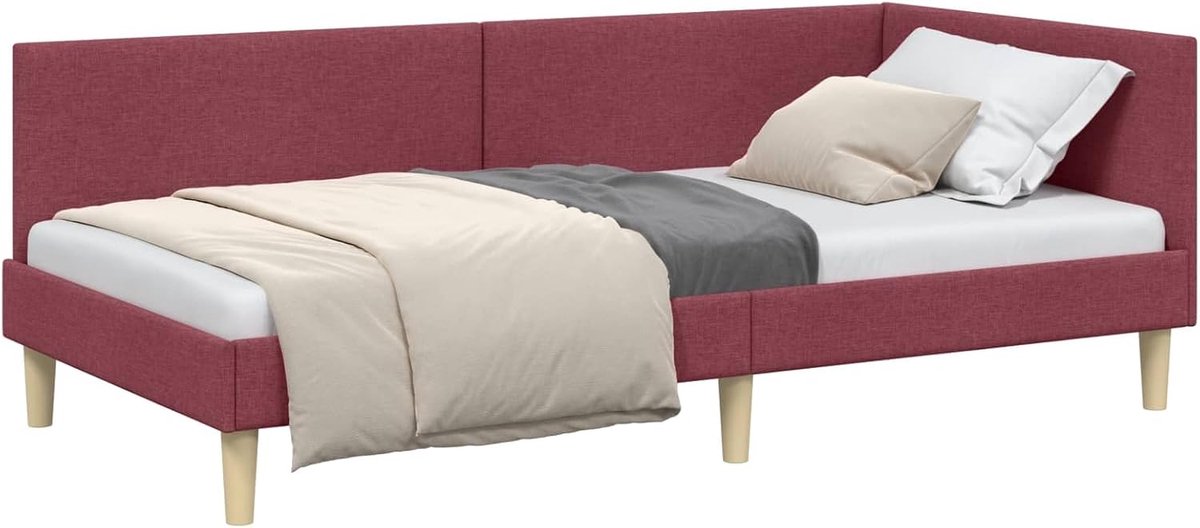 Hoekbank Bed - L-Bank Bed - Ruimte Besparen - Flexibele Montage - 80x200 cm - Wijnrood