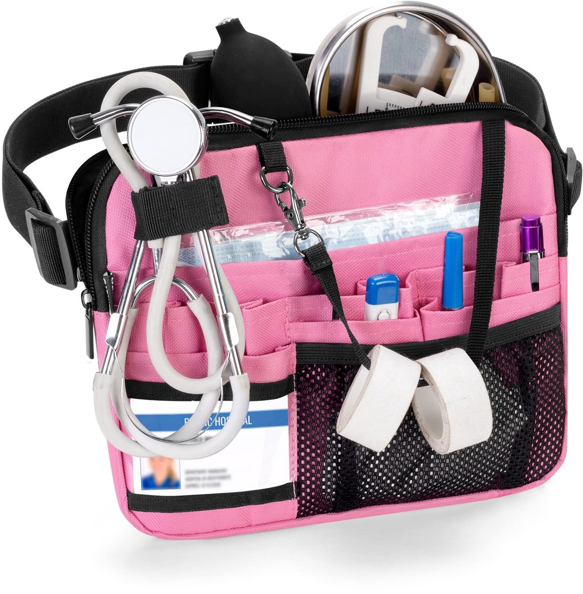 Dailygoods- Heuptas Verpleegkundige met Multi-Pocket Ontwerp - Medische Uitrustingsvakken - Sneltoegangsvakken - ID-Venster - Duurzaam 600D-Nylon - Afmetingen 24,5 x 20,3 cm - Verpleegkundetas