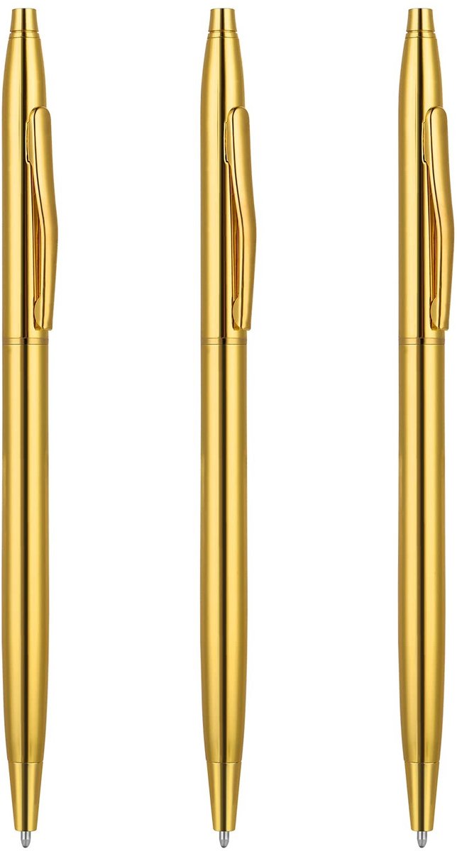 Dailygoods- Balpen 3 Stuks - Slanke Metalen Intrekbare Pennen - Gouden/Zwarte Inkt - 0,5 mm - Perfect voor Kantoor/Studenten - Ergonomisch Ontwerp - Pen
