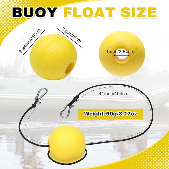Set van 6 ankerboeien - Goed zichtbare markeringsboei voor ankers, inclusief elastisch koord van 130 cm (51 inch) en clips; geschikt voor diepwatervissen, boten, zwemmen en kajakken. — afbeelding 2