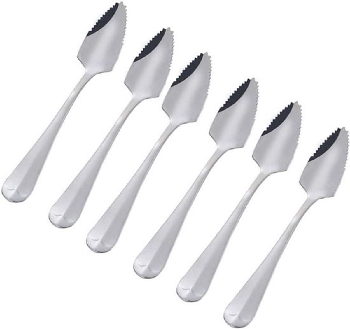 Een set van 6 licht gekartelde roestvrijstalen grapefruitlepels – retrostijl – keukencadeau