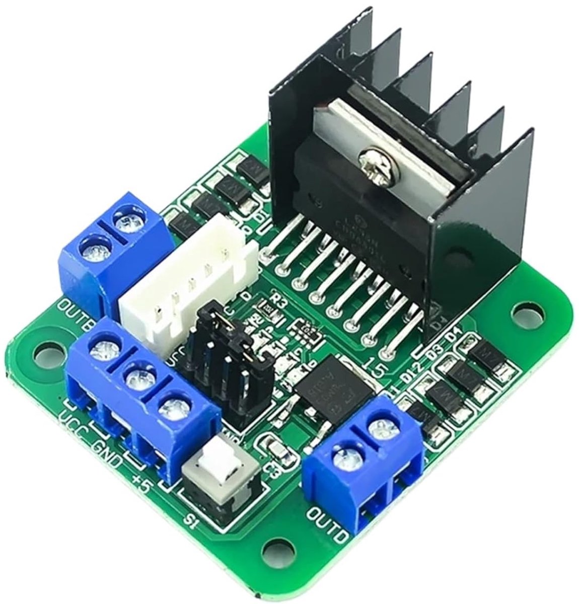 Motor Driver Board - DC Module - Robotica Projecten - Dubbele H-brug - 48x43x33 mm - Groen