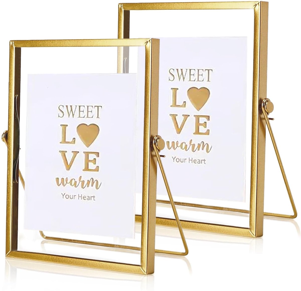 Dailygoods- Fotolijst Goud - Staande Fotolijst 15x20 cm - Dubbele Glazen Fotolijst - Bureaudecoratie - Geperste Bloemen - Hoogwaardige Kwaliteit - Lijst
