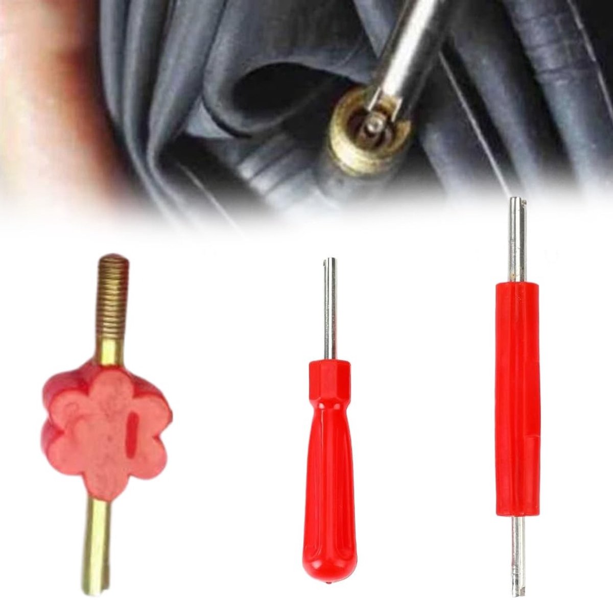 Dailygoods- Ventielverwijderaar 3 Stuks - Bandenventieltrekker/Dubbele Kop - Enkele Kop Trekker - Moersleutel - Draagbaar/Praktisch - Bandenreparatiegereedschap