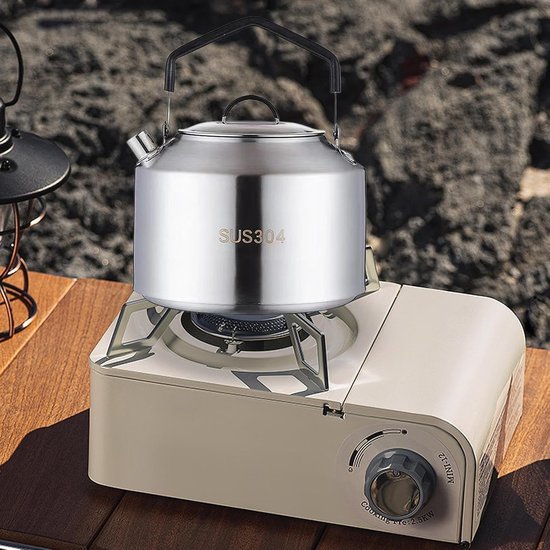 Roestvrijstalen waterfles voor op de camping - met hittebestendige handgreep - perfect voor het koken van water en het zetten van koffie in de buitenlucht -Inclusief opbergtas- 1,5 liter - 15 x 11 cm -Stijl 2 — afbeelding 3