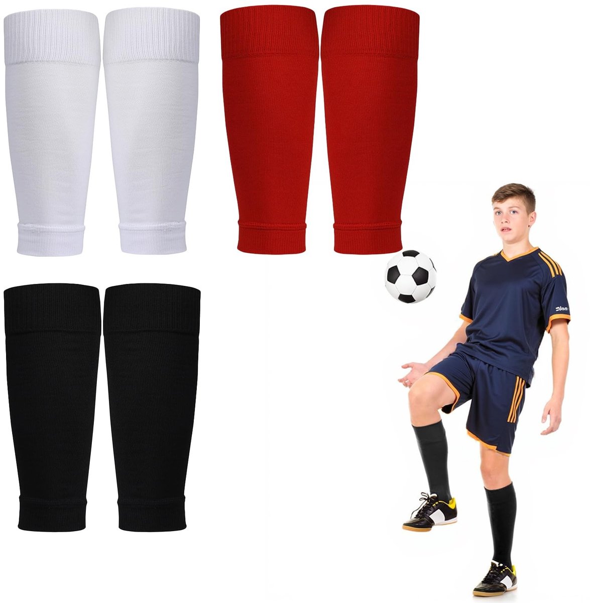 Dailygoods- Voetbalsokmouwen Set van 3 - Duurzaam - Ademend - Zwart/Wit/Blauw - Nauwsluitend - Bescherming voor kuiten - Sokken