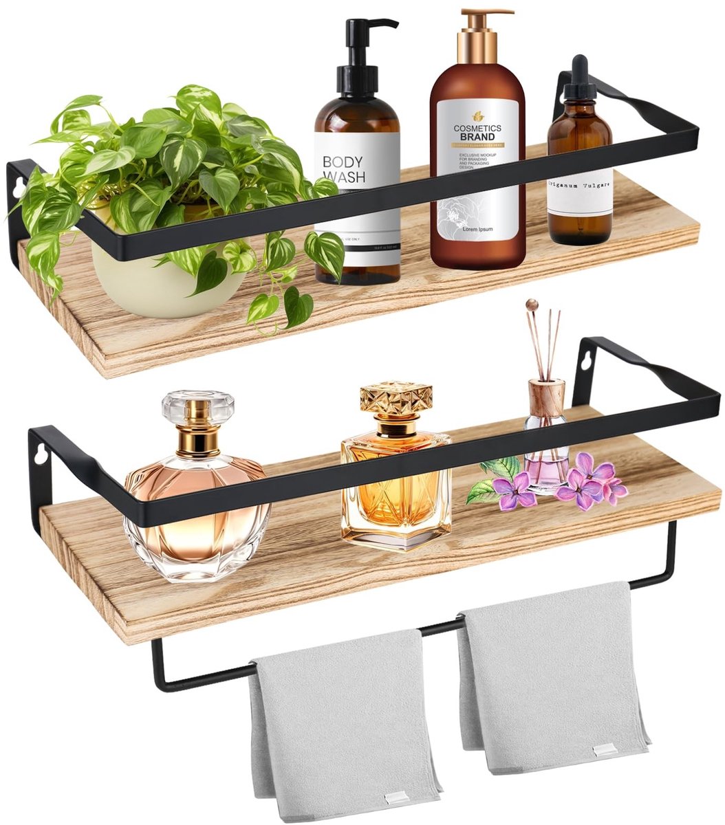 Dailygoods - Wandrek van hout, set van 2 keukenrekken met handdoekhouder, 40 cm, decoratie