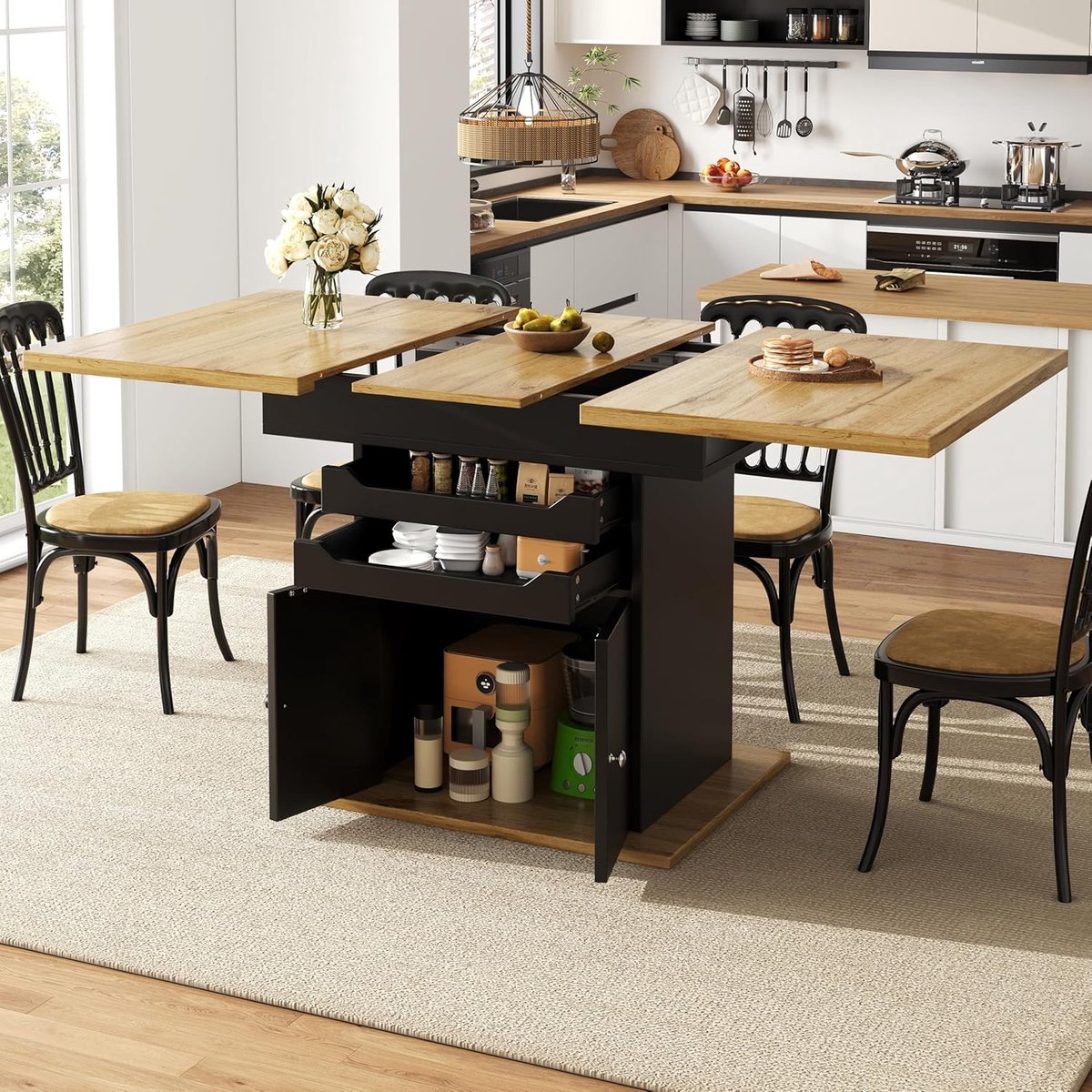 Uitschuifbare Eettafel - Eettafel met Lades - Ruimte Besparen - Uitschuifbaar Mechanisme - 110-140 cm - Zwart