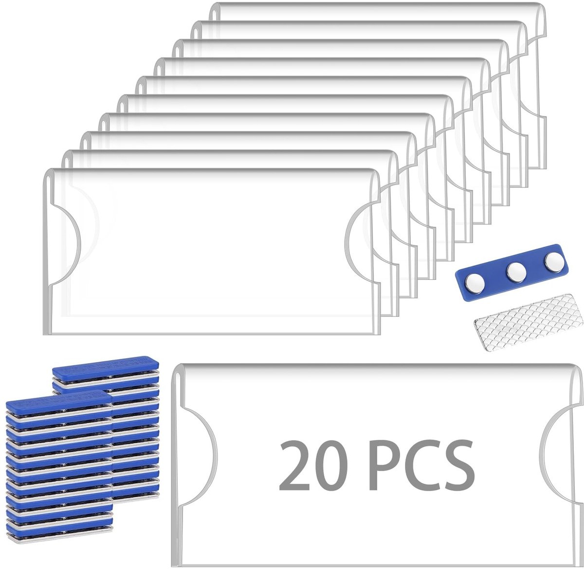 Dailygoods- Naambordjes 20 stuks - Magnetisch - ID-kaarthouder - Acryl - Neodym-magneetsysteem - Professionele indruk - Naamplaatjes