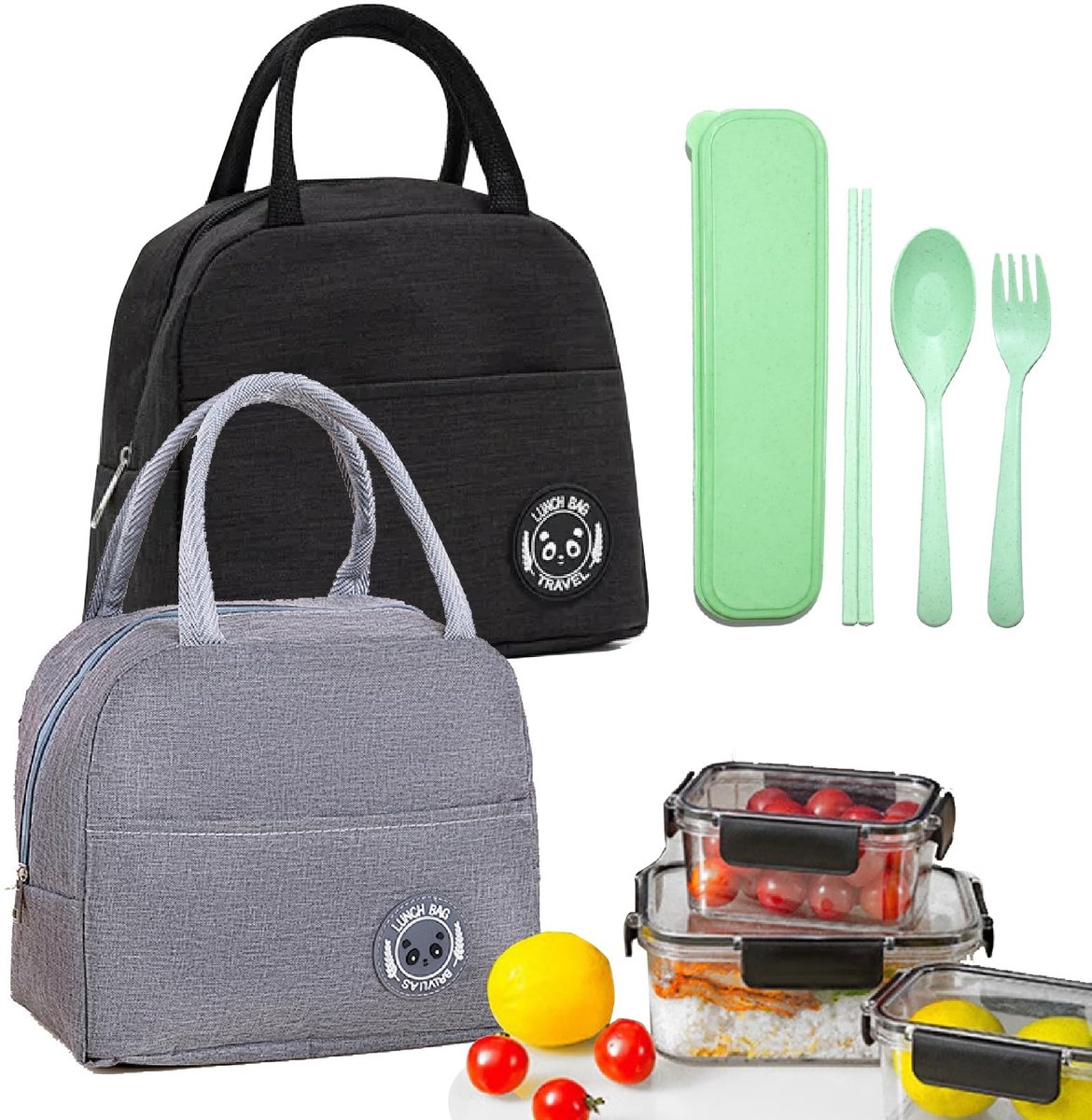 Dailygoods- Koeltas Klein 6 L - Geïsoleerde Lunchtas - Draagbare Koeltas - Opvouwbaar - Met Bestek - Ideaal voor School/Picknick