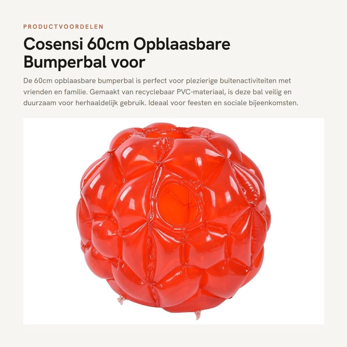 Dailygoods- Bumperbal 60cm - Opblaasbaar - Recyclebaar PVC - Tuinspel - Familie Activiteit - Compacte Draagbaarheid - Opblaasbal
