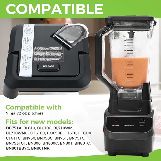 NTHProducts - Blender Lid - Vervangend Blenderdeksel - Veilig en gemakkelijk te gebruiken - Geschikt voor Ninja 78 oz - Ideaal voor BL610 en BN750 mode... van Nthproducts — afbeelding 4