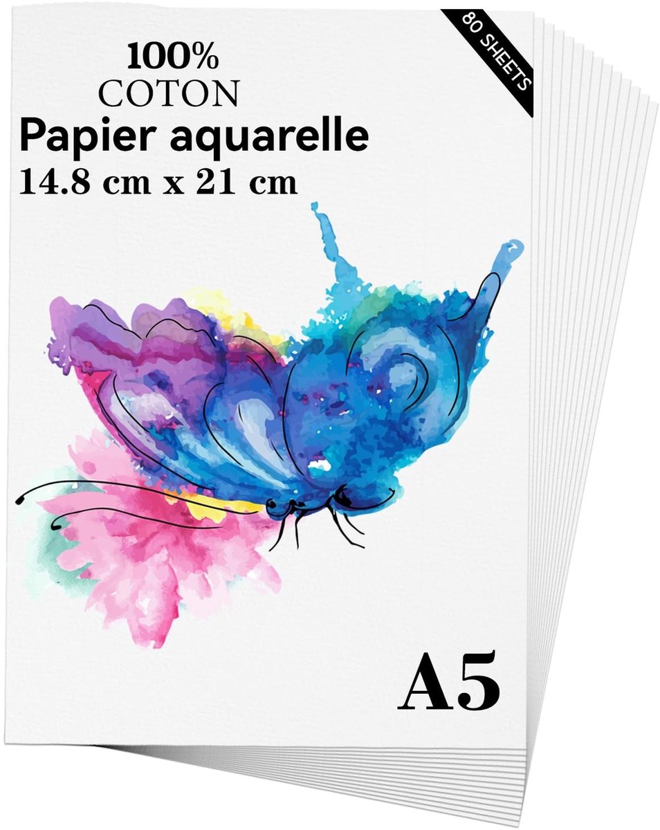 Dailygoods- Aquarelpapier A5 300 g/m² - 80 Vellen - Koudgeperst - Natuurlijk Katoenpapier - Zwaargewicht - Ideaal voor Aquarelschilderen - Kunstpapier