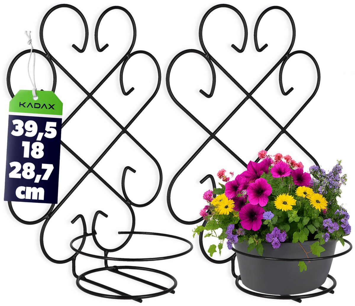 KADAX Bloempothouder, wandmand, stalen plantenhanger, wandhouder, bloemenrek voor binnen, planten, bloemenhouder, pothouder, decoratie, zwart (bloem)