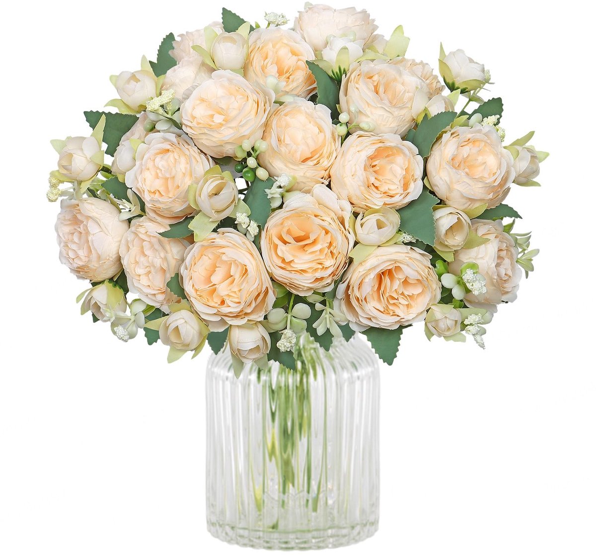 Dailygoods- Kunstpioenen 4 Bundels - Kunstbloemen Boeket - Bruiloft/Tafeldecoratie - Kunstbloemen voor Binnen - Kunstbloemen met Bessen - Perfect voor Woondecoratie