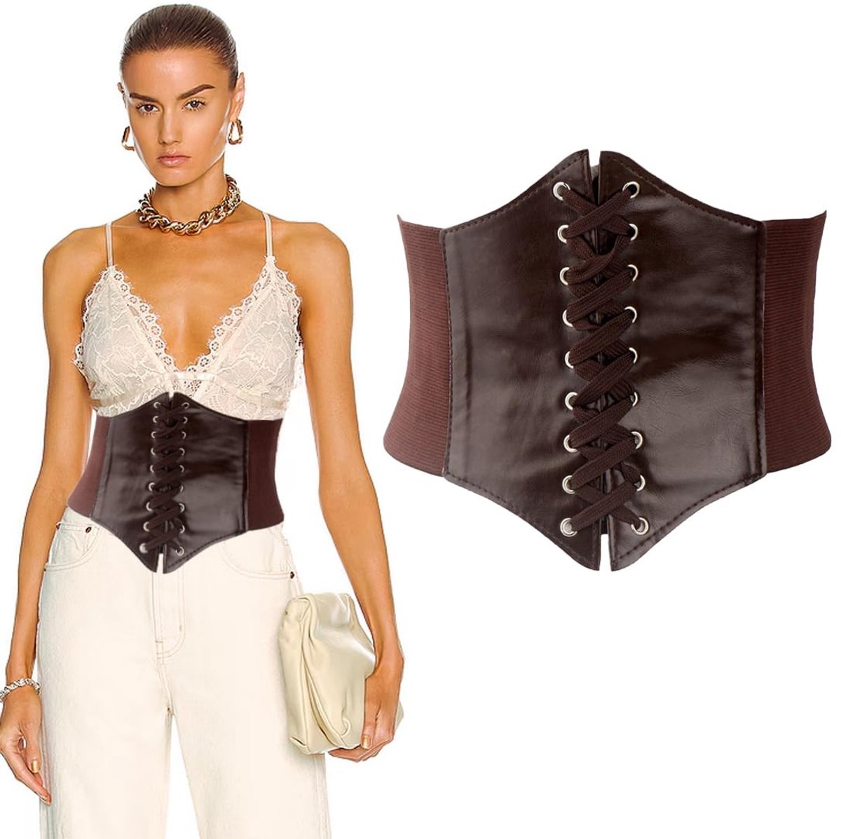 Dailygoods- Korset Verstelbare Riem - Retro Lederen Korset - Kostuum