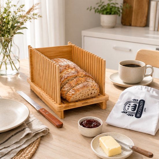Jooba® broodsnijder hulpmiddel – Brood snijder – Broodplank hout – hulpmiddel brood snijden – Broodsnijplank – Rechte plakken – Bamboe – Vers brood – Zelf broodbakken — afbeelding 4